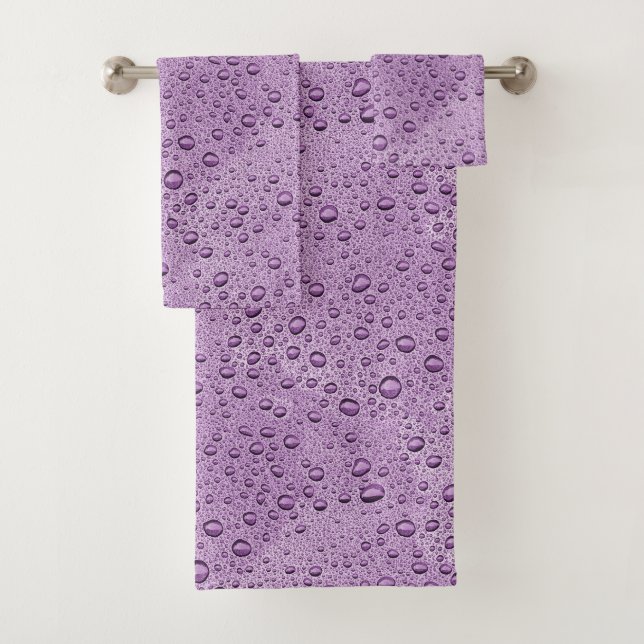 Purple water droplets bath towel set (Insitu)