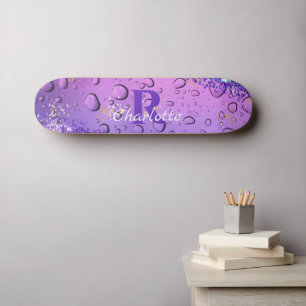 Purple Water Droplets   Blue and White Ombre Skateboard