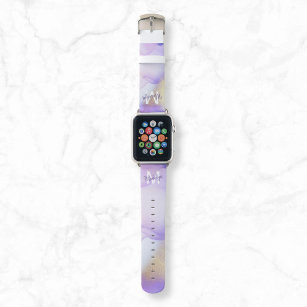 Purple Watercolor Abstract Girly Luxury Monogram Apple Watch Band