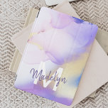 Purple Watercolor Abstract Girly Luxury Monogram iPad Mini Cover<br><div class="desc">Easily personalise this glamourous style abstract lilac watercolor paint and faux gold spray background with your custom details.</div>