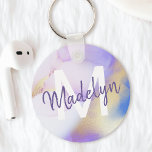 Purple Watercolor Abstract Girly Luxury Monogram Key Ring<br><div class="desc">Easily personalise this glamourous style abstract lilac watercolor paint and faux gold spray background with your custom details.</div>