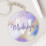 Purple Watercolor Abstract Girly Luxury Monogram Key Ring<br><div class="desc">Easily personalise this glamourous style abstract lilac watercolor paint and faux gold spray background with your custom details.</div>