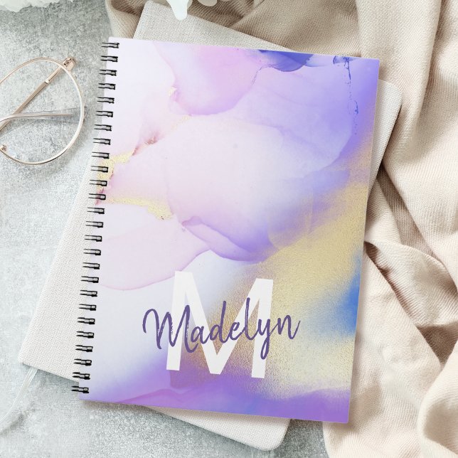 Purple Watercolor Abstract Girly Luxury Monogram Notebook (Creator Uploaded)