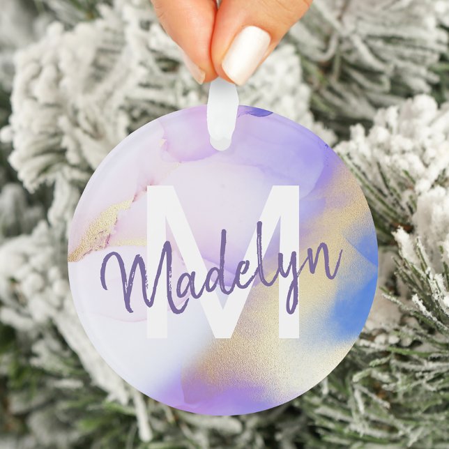 Purple Watercolor Abstract Girly Luxury Monogram Ornament (Creator Uploaded)