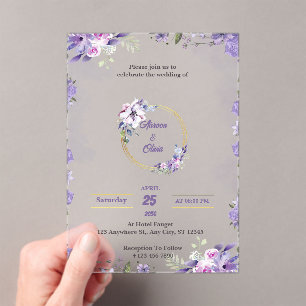 Purple Watercolor Acrylic Wedding Invitations