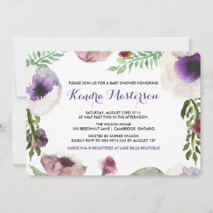 Purple Watercolor Anemone Baby Shower Invitation