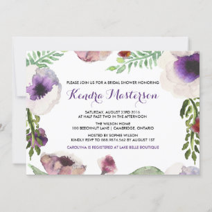 Purple Watercolor Anemone Bridal Shower Invitation