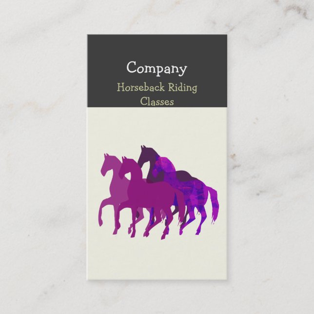 Purple Watercolor Artistic  Horse  Racing Business Card (Front)