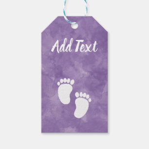 Purple Watercolor Baby Shower Foot Print  Gift Tags