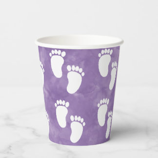Purple Watercolor Baby Shower Footprint Pattern Paper Cups