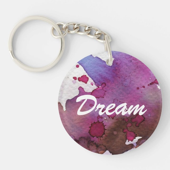 Purple Watercolor Background Key Ring (Front)