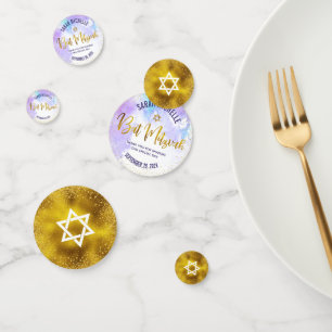 Purple Watercolor Bat Mitzvah Gold Foil Script Confetti
