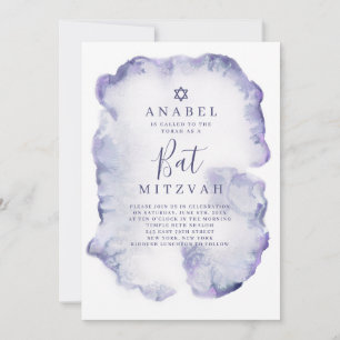 Purple Watercolor Bat Mitzvah Invitation