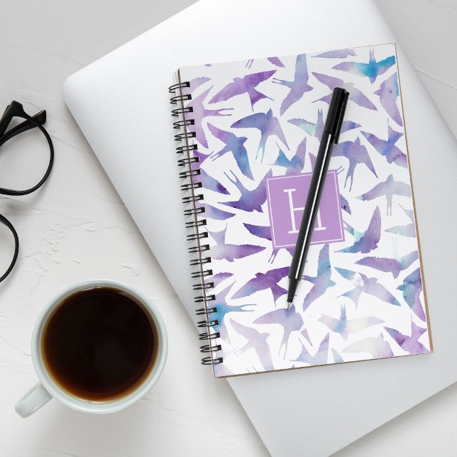 Purple Watercolor Birds Pattern Notebook (Creator Uploaded)
