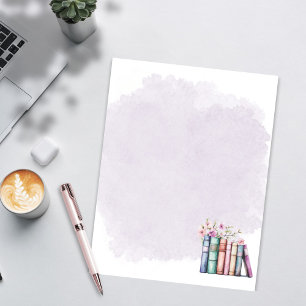Purple Watercolor Book Lover Stationery Paper