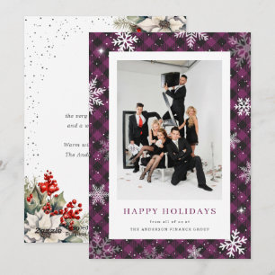 Purple Watercolor Botanical Photo Business Holiday Card