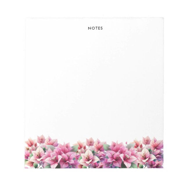 Purple Watercolor Bougainvillea Pattern Floral Notepad (Front)