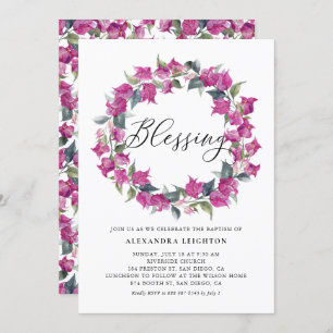 Purple Watercolor Bougainvillea Wreath Blessing Invitation
