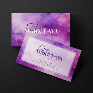 Purple Watercolor Braid Stylist Script Typography Business Card