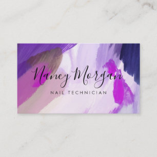 Purple Watercolor Brushstroke Nail Technician Business Card