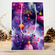 Purple Watercolor Christmas Ornaments Gift Bag