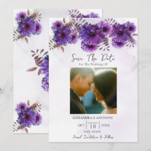Purple Watercolor Chrysanthemum Save The Date