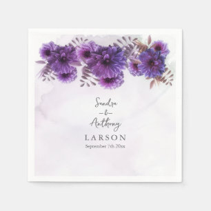 Purple Watercolor Chrysanthemum Wedding Napkin