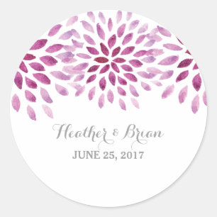 Purple Watercolor Chrysanthemum Wedding Stickers