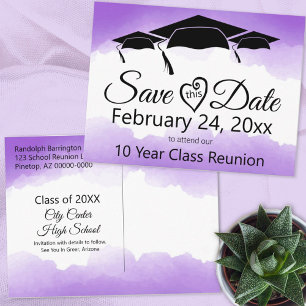 Purple Watercolor Class Reunion Save The Date Postcard