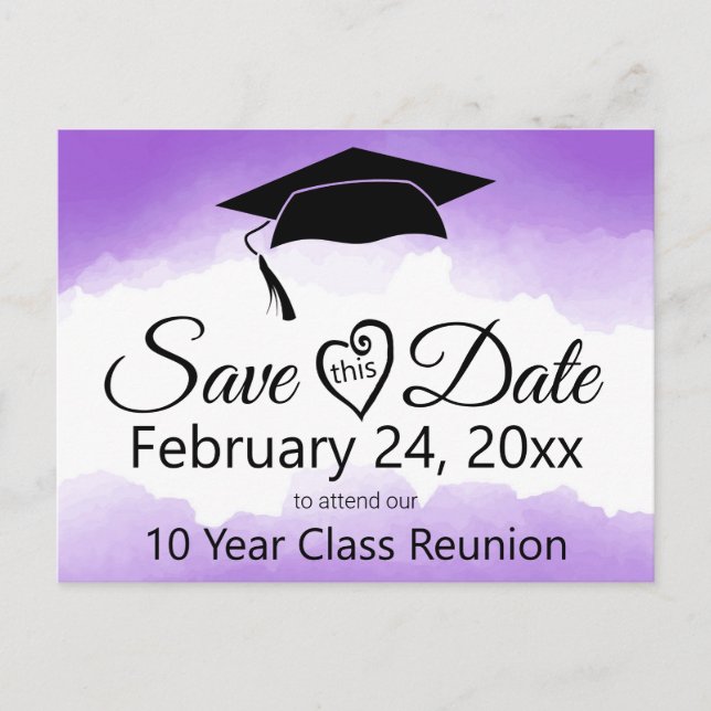 Purple Watercolor Class Reunion Save The Date Postcard (Front)