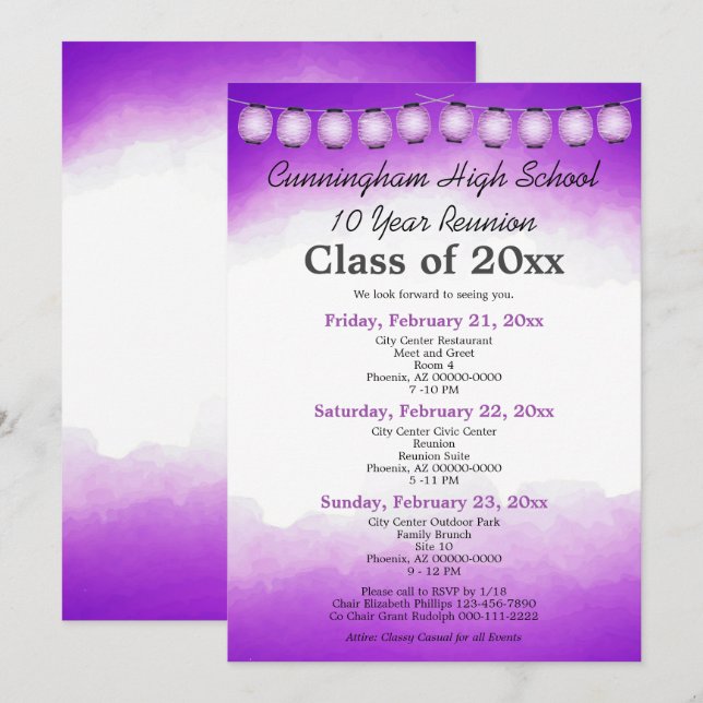 Purple Watercolor Class Reunion Template (Front/Back)