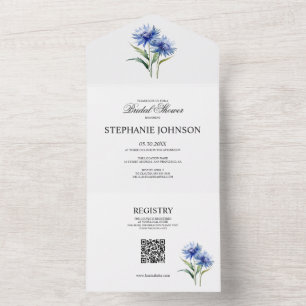 Purple Watercolor Cornflower WIldflower Bridal All In One Invitation