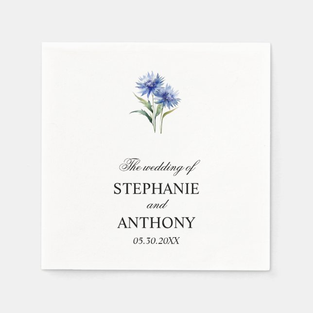 Purple Watercolor Cornflower WIldflower Wedding Napkin (Front)