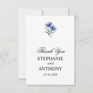Purple Watercolor Cornflower WIldflower Wedding Thank You Card