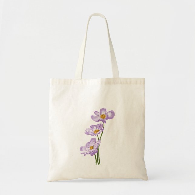 Purple Watercolor Cosmos Flowers – Hand-Painted  Tote Bag (Front)