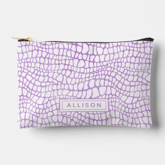 Purple Watercolor Crocodile Skin - Personalised Accessory Pouch (Front)