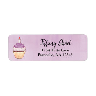 Purple Watercolor Cupcake Birthday Address