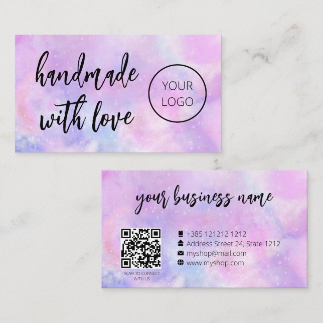 Purple Watercolor Cute Business Card (Front/Back)