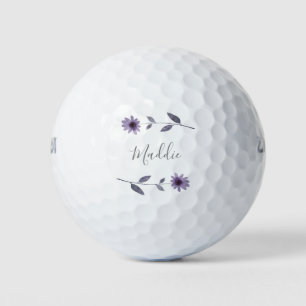 Purple Watercolor Daisy Golf Balls