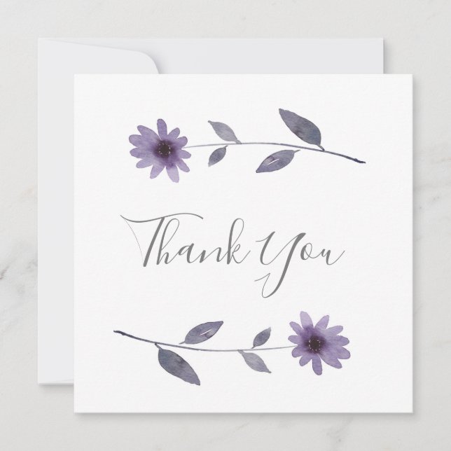 Purple Watercolor Daisy Thank You Card (Front)