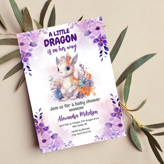 Purple Watercolor Dragon Baby Shower Invitation (Creator Uploaded)