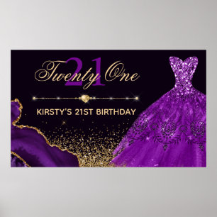 Purple Watercolor Dress agate 21st Birthday Poster