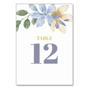Purple Watercolor Elegant Floral Table Number Card