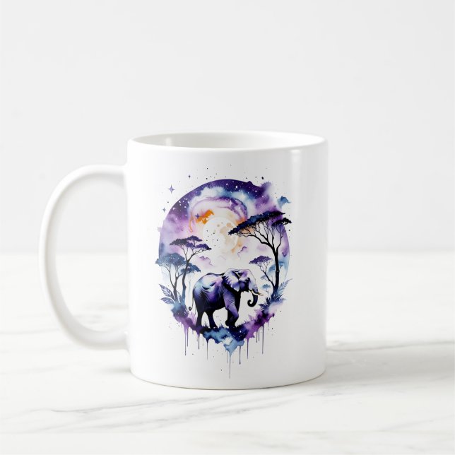 Purple Watercolor Elephant Coffee Mug (Left)