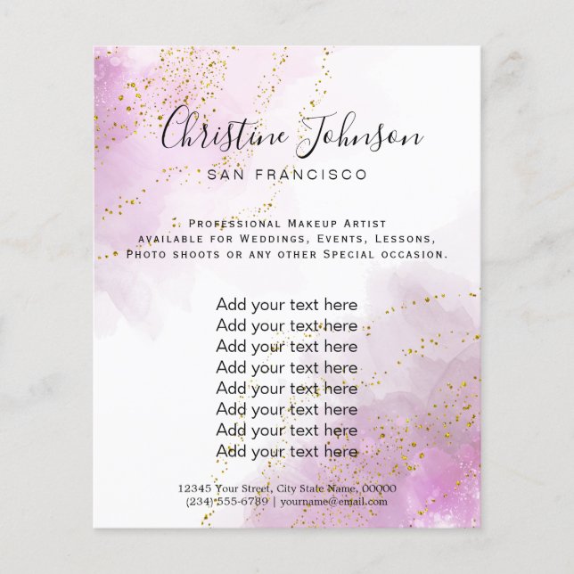 purple watercolor faux glitter beauty salon flyer (Front)