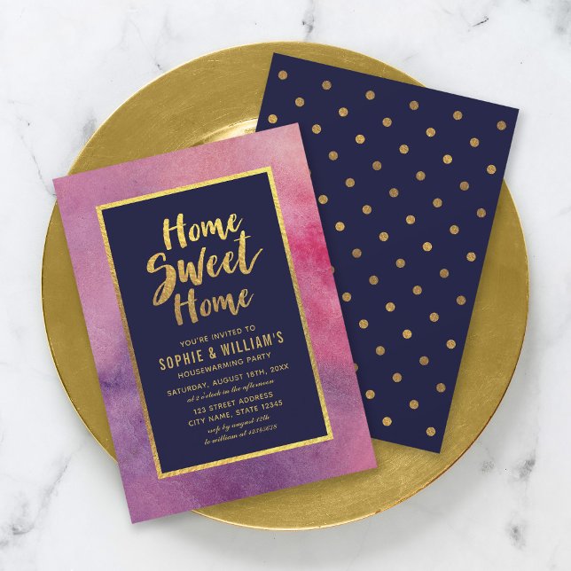 Purple Watercolor Faux Gold Housewarming Party Invitation (Creator Uploaded)