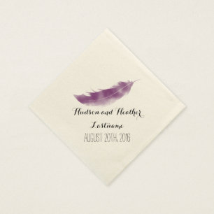 Purple Watercolor Feather Wedding Napkins
