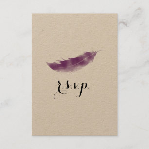 Purple Watercolor Feather Wedding RSVP Card