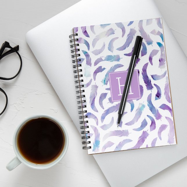 Purple Watercolor Feathers Pattern Notebook (Creator Uploaded)
