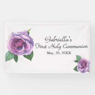 Purple Watercolor First Holy Communion Banner